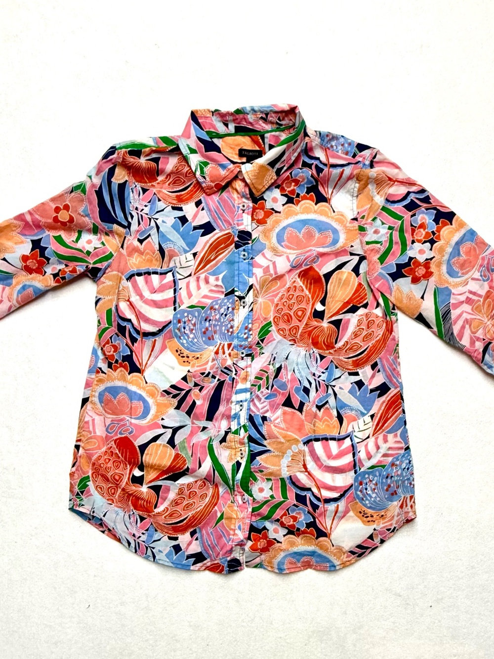 Talbots Colorful Floral Button-Down Shirt — Pink, Orange, Blue & Green